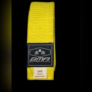 Yellow martial arts belt manufactured by BMA (Best Martial Arts).